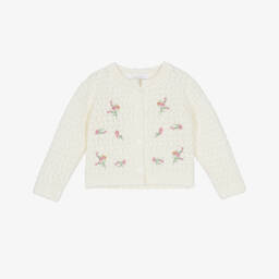Patachou-Baby Girls Ivory Knitted Cardigan with Embroidery | Childrensalon