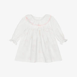 Patachou-Baby Girls Ivory & Pink Cotton Toile de Juoy Dress | Childrensalon