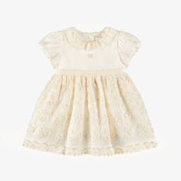 Baby Girls Ivory Satin & Embroidered Tulle Dress