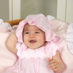 Patachou-Baby Girls Pink Cotton Bow Sun Hat | Childrensalon