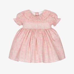Baby Girls Pink Cotton Liberty Print Dress with Smocking