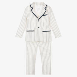 Patachou-Boys Ivory Striped Cotton & Linen Suit | Childrensalon