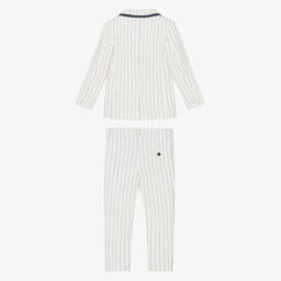 Patachou-Boys Ivory Striped Cotton & Linen Suit | Childrensalon