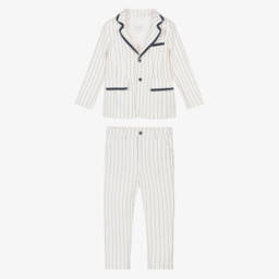 Patachou-Boys Ivory Striped Cotton & Linen Suit | Childrensalon