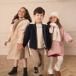 Patachou-Пальто кремовое хлопковое с двусторонним кейпом для девочек | Childrensalon