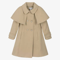 Patachou-Пальто кремовое хлопковое с двусторонним кейпом для девочек | Childrensalon