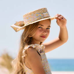 Patachou-Girls Beige Liberty Print Straw Hat | Childrensalon
