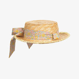 Patachou-Girls Beige Liberty Print Straw Hat | Childrensalon
