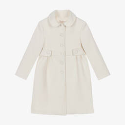 Patachou-Пальто классическое фетровое кремовое для девочек | Childrensalon