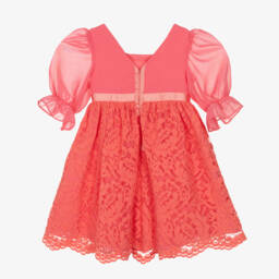 Patachou-Girls Coral Pink Chiffon & Lace Dress | Childrensalon