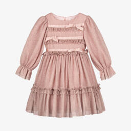 Patachou-Girls Dusty Pink Glittery Plissé Dress | Childrensalon