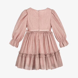 Patachou-Girls Dusty Pink Glittery Plissé Dress | Childrensalon