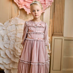Patachou-Girls Dusty Pink Glittery Plissé Dress | Childrensalon