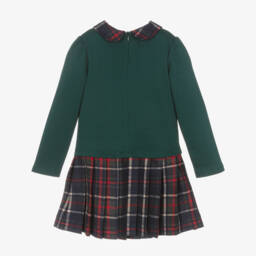 Patachou-Girls Green Cotton Jersey & Tartan Dress | Childrensalon
