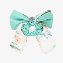 Patachou-Girls Green Floral Hair Bow Elastic | Childrensalon