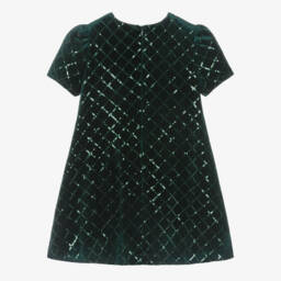 Patachou-Girls Green Sequinned Velour Dress | Childrensalon