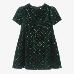 Patachou-Girls Green Sequinned Velour Dress | Childrensalon