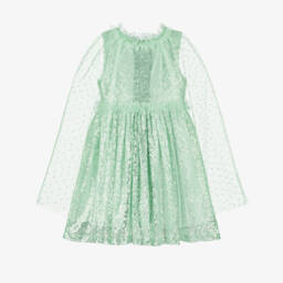 Patachou-Girls Green & Silver Sequinned Cape Dress | Childrensalon