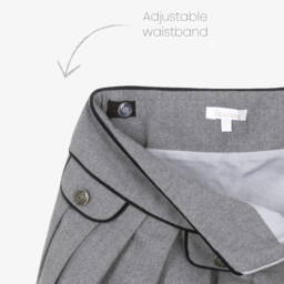 Patachou-Girls Grey Pleated Skirt with Navy Blue Piping | Childrensalon