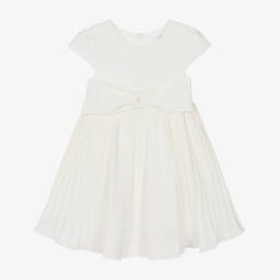 Patachou-Girls Ivory Bow Pleated Crêpe Dress | Childrensalon