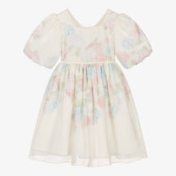 Patachou-Girls Ivory Chiffon Dress with Pastel Floral Print | Childrensalon