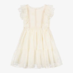 Patachou-Girls Ivory Embroidered Chiffon Dress | Childrensalon