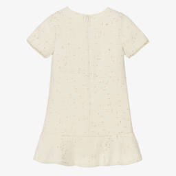 Patachou-Платье твидовое кремово-золотистое с бантом для девочек | Childrensalon