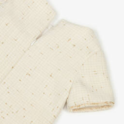 Patachou-Платье твидовое кремово-золотистое с бантом для девочек | Childrensalon