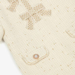 Patachou-Платье твидовое кремово-золотистое с бантом для девочек | Childrensalon