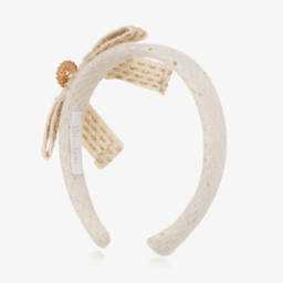 Patachou-Girls Ivory & Gold Tweed Bow Hairband | Childrensalon