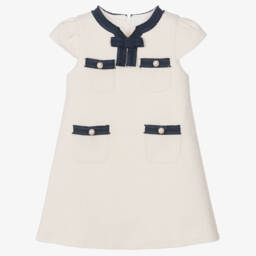 فستان تويد مزين بفيونكة لون عاجي للبنات