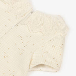 Patachou-Girls Ivory Tweed Dress with Embroidered Tulle Collar | Childrensalon