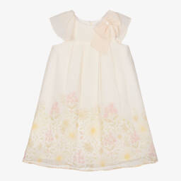 Patachou-Girls Ivory & Yellow Floral Chiffon Dress with Bow | Childrensalon