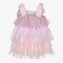 Patachou-Girls Lavender & Pink Ombré Tiered Tulle Dress with Bows | Childrensalon
