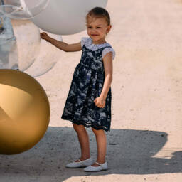 Patachou-Girls Navy Blue Guipure Lace Dress | Childrensalon