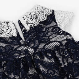 Patachou-Girls Navy Blue Guipure Lace Dress | Childrensalon