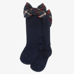 Patachou-Носки синие из хлопка с тартановым бантом для девочек | Childrensalon