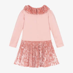 Patachou-Girls Pale Pink Jersey & Crushed Velour Dress with Pleats | Childrensalon