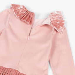 Patachou-Girls Pale Pink Jersey & Crushed Velour Dress with Pleats | Childrensalon