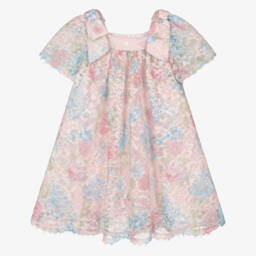 Patachou-Платье розово-голубое кружевное с цветами для девочек | Childrensalon