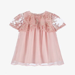 Patachou-Girls Pink Chiffon Cape Dress | Childrensalon