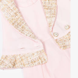 Patachou-Girls Pink Chiffon & Tweed Jumpsuit | Childrensalon