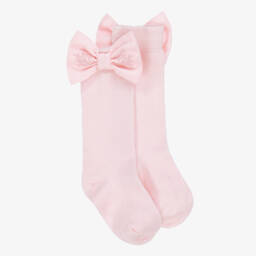 Patachou-Girls Pink Cotton Socks with Embroidered Floral Twill Bows | Childrensalon