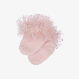 Patachou-Girls Pink Cotton & Tulle Ruffle Socks | Childrensalon