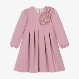 Платье розовое из крепа с бантом из пайеток