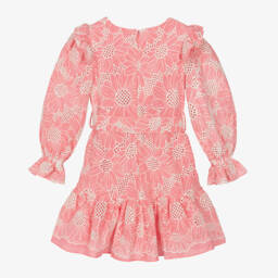 Patachou-Girls Pink Embroidered Cotton Floral Dress | Childrensalon