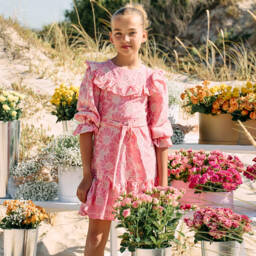 Patachou-Girls Pink Embroidered Cotton Floral Dress | Childrensalon