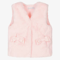 Patachou Girls Pink Faux Fur Bow Gilet Childrensalon
