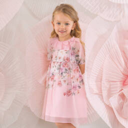 Patachou-Girls Pink Floral Chiffon Dress | Childrensalon
