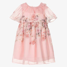 Patachou-Girls Pink Floral Chiffon Dress | Childrensalon